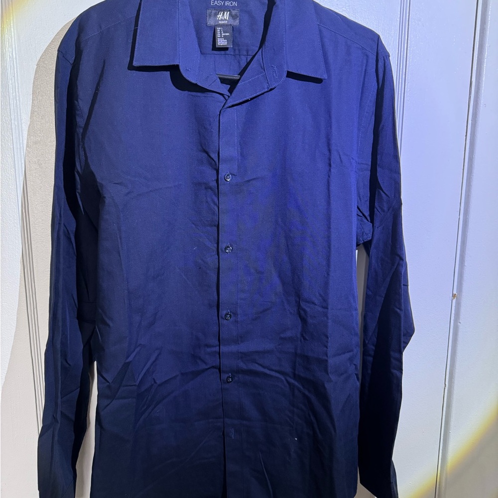 H&M Men's Long-Sleeve Button-Up Shirt - Deep Navy